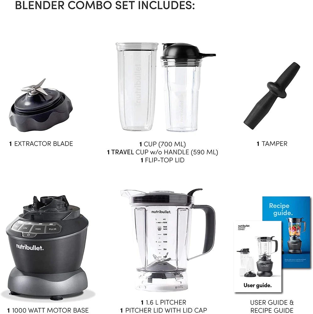 Nutribullet Combo 1000W / Multi-Function High-Speed Blender / Mixer System - Dark Grey