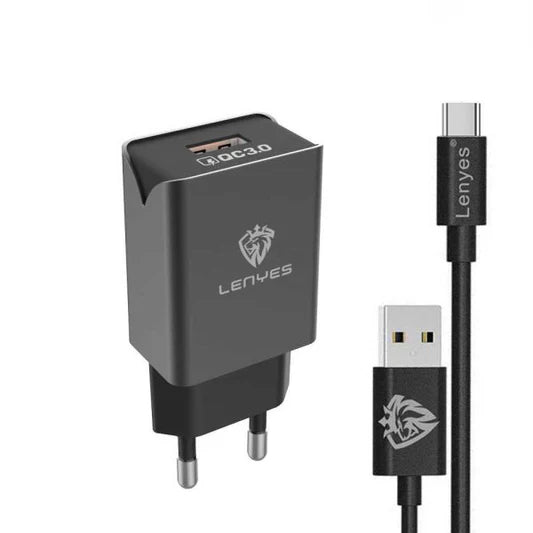 Lenyes LCH086-1QC – Fast Wall Charger with Type-C Cable (Black)