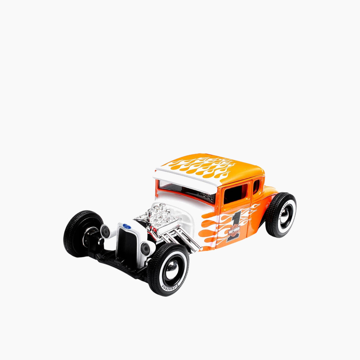 Maisto Harley Davidson 1929 Ford Model A with White Flame Orange Die-Cast Motorcycle – 1:24 Scale