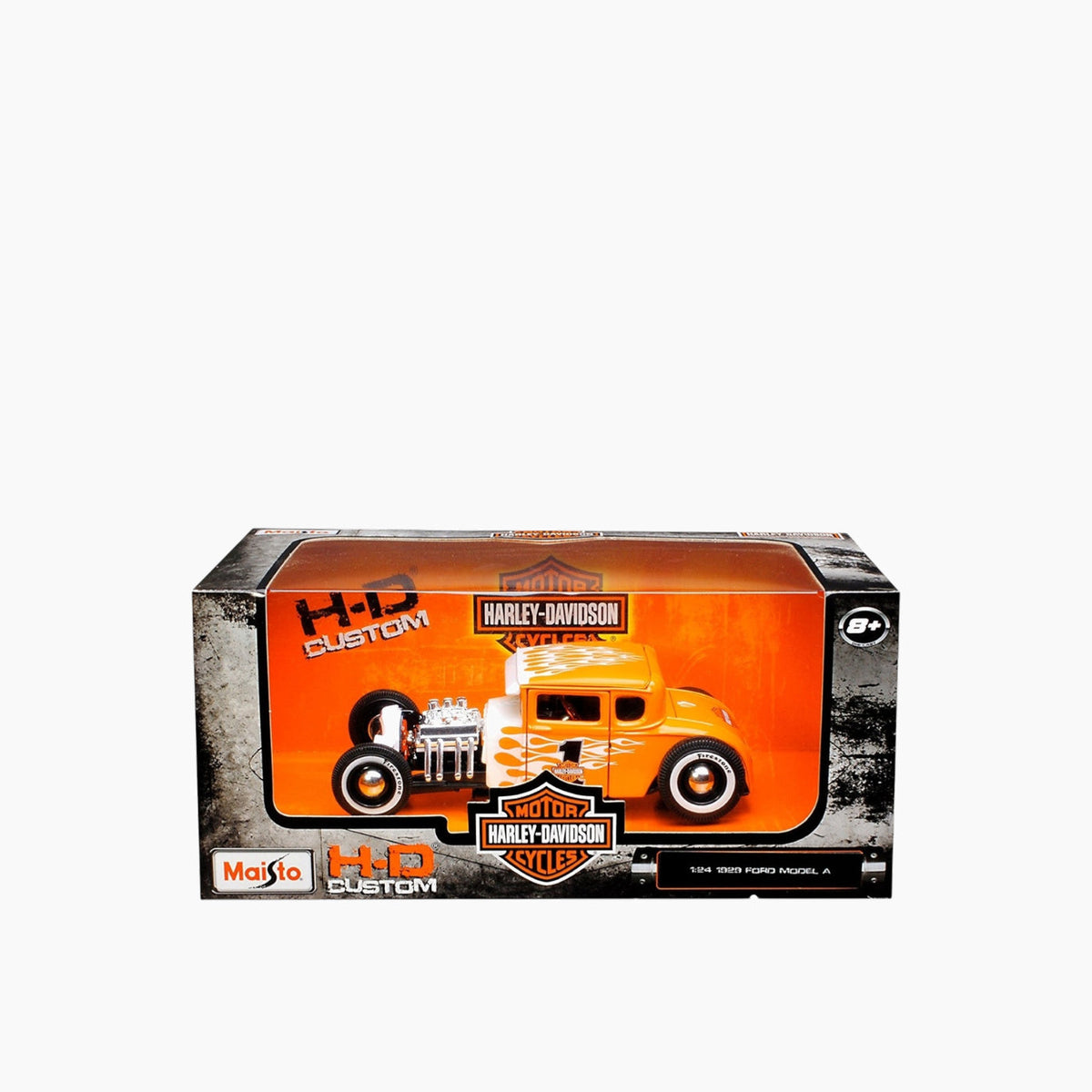 Maisto Harley Davidson 1929 Ford Model A with White Flame Orange Die-Cast Motorcycle – 1:24 Scale