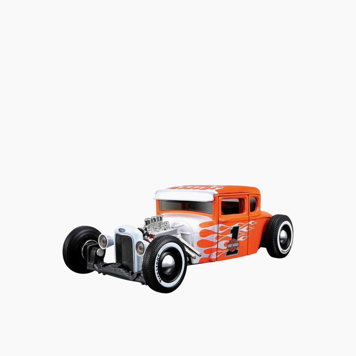 Maisto Harley Davidson 1929 Ford Model A with White Flame Orange Die-Cast Motorcycle – 1:24 Scale
