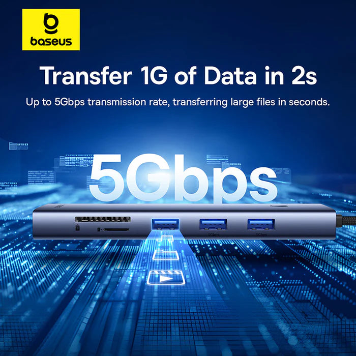 محطة إرساء ذات 7 منافذ Baseus UltraJoy HUB - رمادي