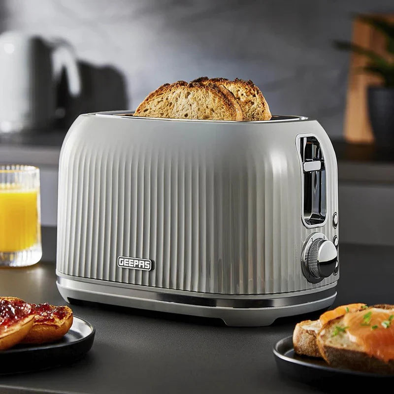 Geepas Fluted 2-Slice Toaster, 6 Browning Levels, Grey GBT36558UK-GR