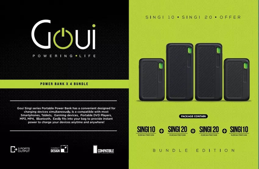 Goui Bundle27 Power Bank – 2x Singi 10,000mAh & 2x 20,000mAh, Black