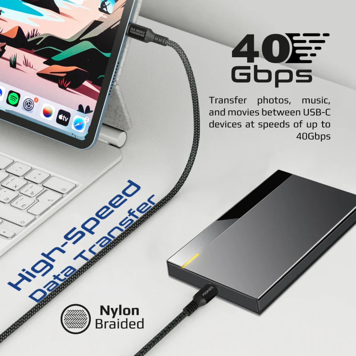 Promate PowerBolt240-1M 240W USB-C Thunderbolt Cable
