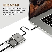 Promate MediaHub-C2 USB-C Display Adapter, Premium 2-In-1 USB-C to 1080 60Hz VGA and 4K 30Hz HDMI Adapter with Dual Screen Display Support