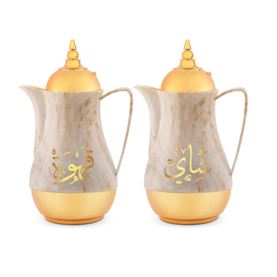 Royalford RF9412 Double-Wall Marble Coffee & Tea Set – 1L × 2