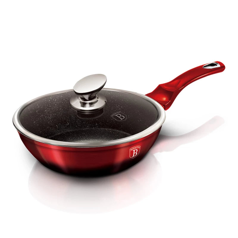 Berlinger Haus 24cm Deep Frypan with Lid – Black & Burgundy