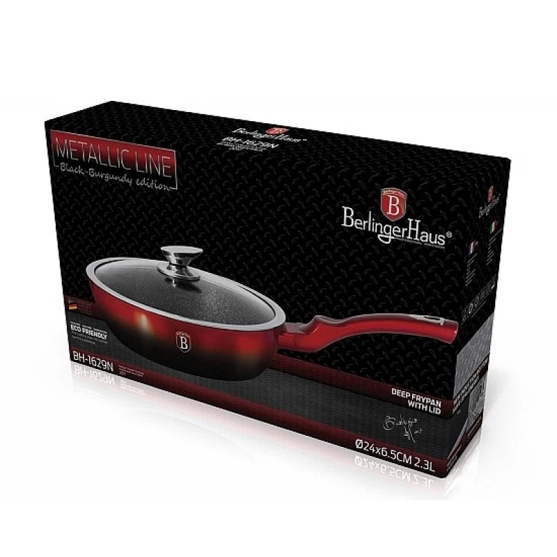 Berlinger Haus 24cm Deep Frypan with Lid – Black & Burgundy