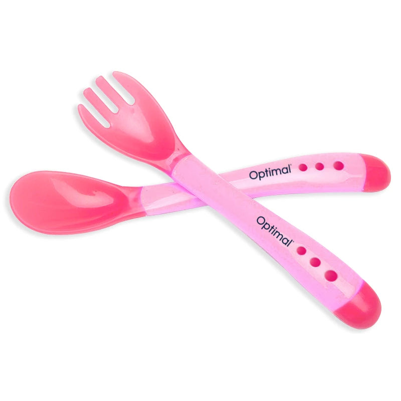 Optimal Soft Grip Spoon & Fork – Assorted Colors for Kids