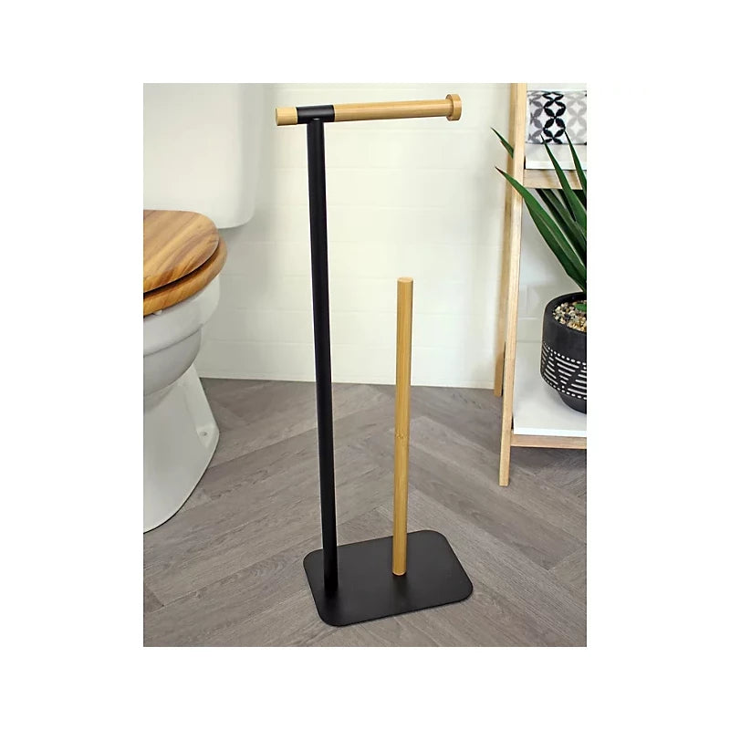 Aquanova Oscar Toilet Paper Holder – Black Metal & Wood Design