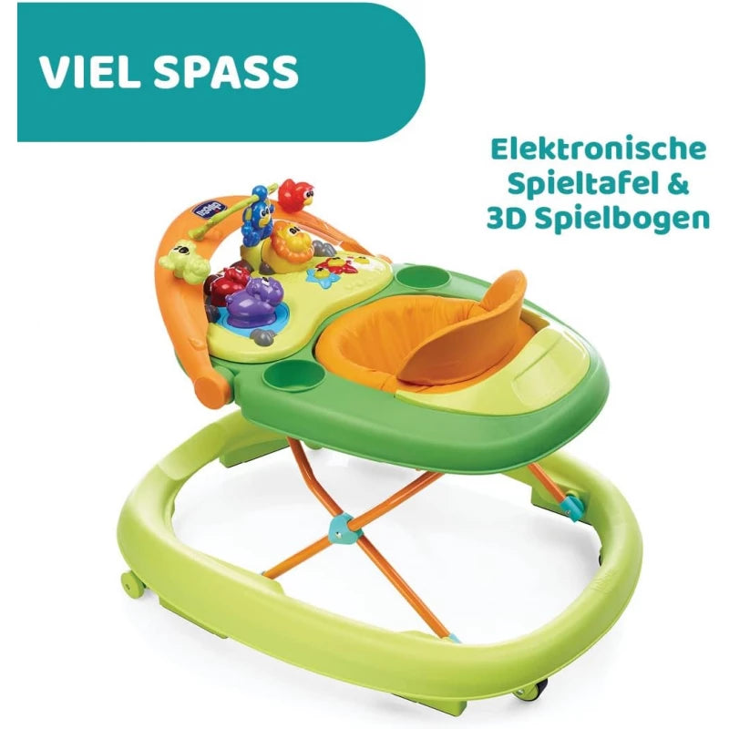 عربة مشي شيكو Walky Talky – أخضر برتقالي، قابلة لتعديل الارتفاع