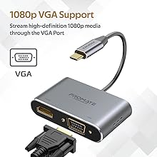 Promate MediaHub-C2 USB-C Display Adapter, Premium 2-In-1 USB-C to 1080 60Hz VGA and 4K 30Hz HDMI Adapter with Dual Screen Display Support