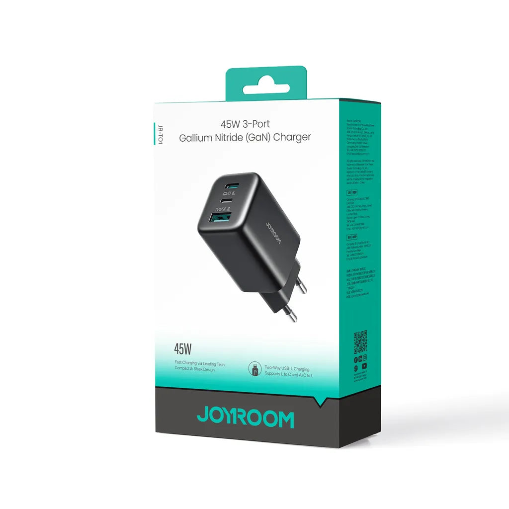 Joyroom JR-TO1 45W GaN Charger 2x USB-C/1x USB-A – Black