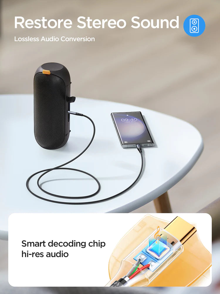 كابل صوت جوي روم تايب سي إلى 3.5 ملم طول 1.2 متر - أسود