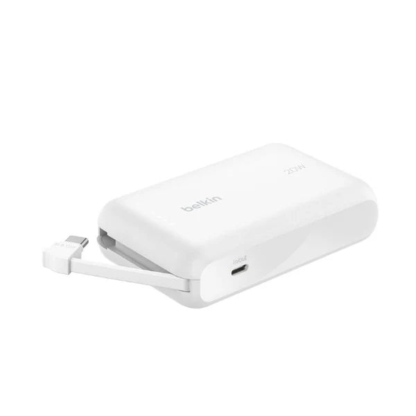بنك طاقة بيلكين 10K مع كابل USB-C مدمج - خفيف الوزن وشحن سريع