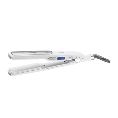 AEG Ceramic Hair Straightener HC 5585 – 16-Stage Temperature Control 50–200°C, LCD Display & Auto Shut-Off | White