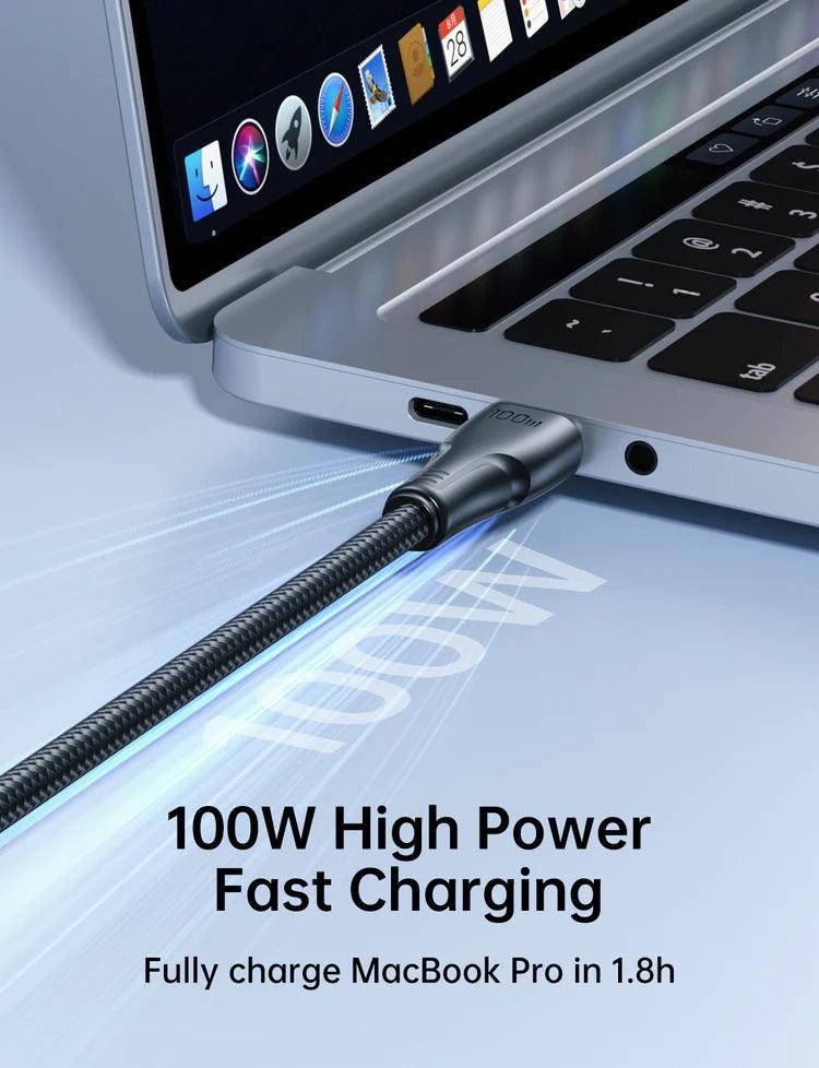 كابل جوي روم نايلون تايب سي إلى تايب سي 100 وات سريع ومتين - أسود & أبيض