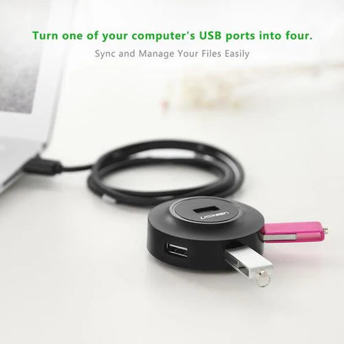 يوجرين موزع USB 2.0 بأربعة منافذ ومايكرو يو إس بي – أبيض