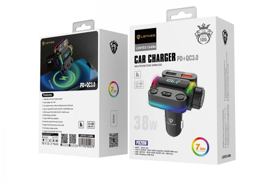 Lenyes CA886 Fast Wireless Car Charger 38W – Black