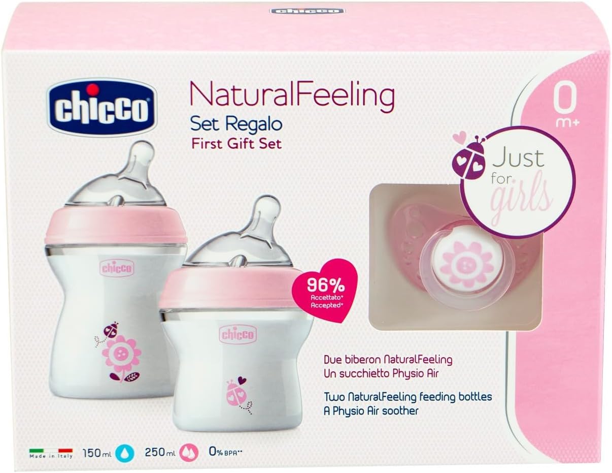 Chicco Natural Feeling Gift Set baby girls Feeding Kit - Pink