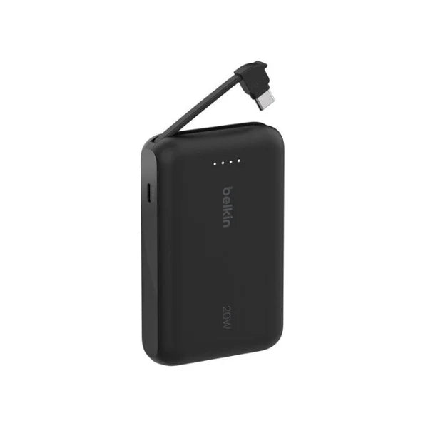 بنك طاقة بيلكين 10K مع كابل USB-C مدمج - خفيف الوزن وشحن سريع