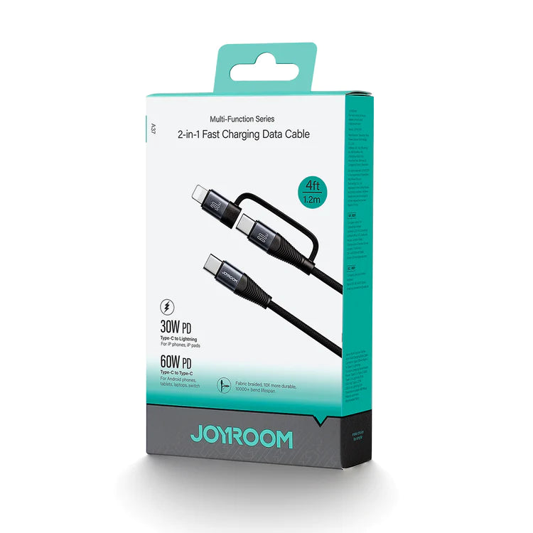 2 in 1 Fast Charging Data Cable 60W Type C to Lightning & Type C