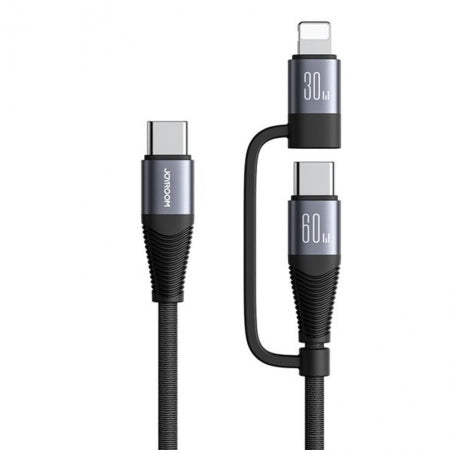 2 in 1 Fast Charging Data Cable 60W Type C to Lightning & Type C - Black