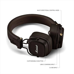 Marshall Major V Wireless Bluetooth Headphones - Brown