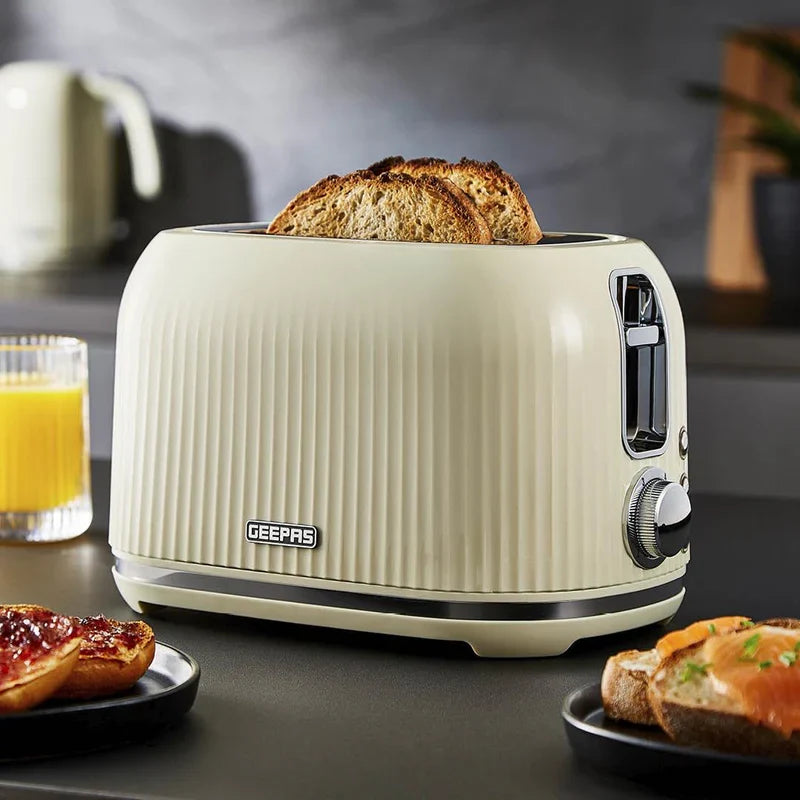 Geepas Fluted 2-Slice Toaster, 6 Browning Levels, Cream GBT36558UK-CR