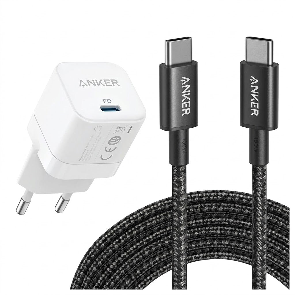 حزمة شاحن Anker بقدرة 45 واط + كابل USB-C بقدرة 60 واط