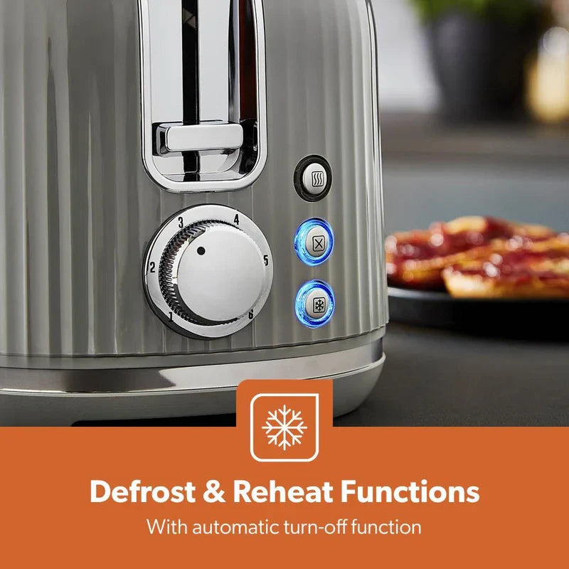 Geepas Fluted 2-Slice Toaster, 6 Browning Levels, Grey GBT36558UK-GR