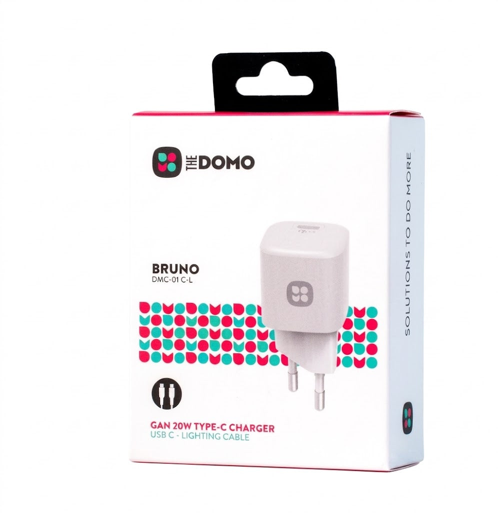 DOMO BRUNO DMC-01 C-L GAN 20W Type-C Charger with Lightning Cable White