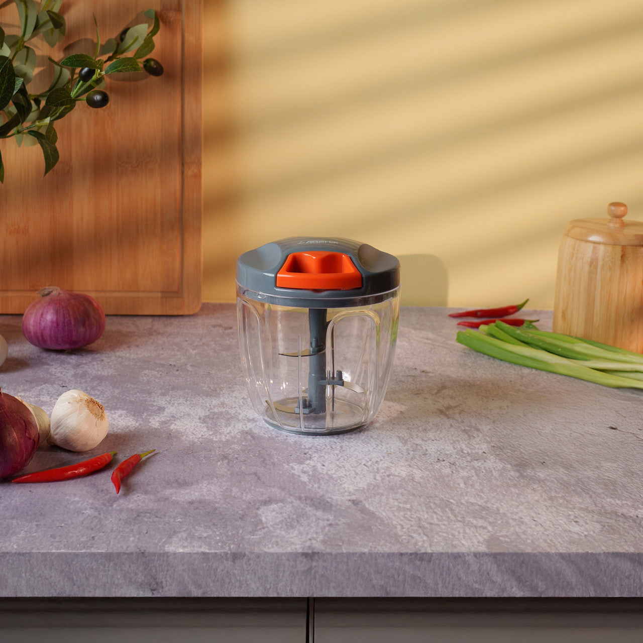 Arshia Manual Food Chopper – 900ml with 5 Stainless Steel Blades, Safe Lock & Mixing Spatula