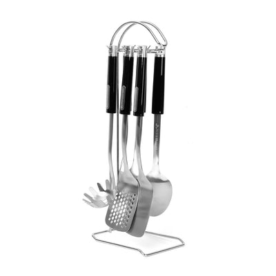 Arshia 7-Piece Stainless Steel Kitchen Utensil Set – Chrome Finish, Non-Slip Handles & Elegant Holder