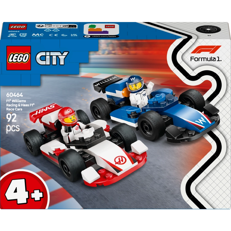 LEGO City F1 Williams Racing & Haas F1 Race Cars – 92 Pieces | Set 60464
