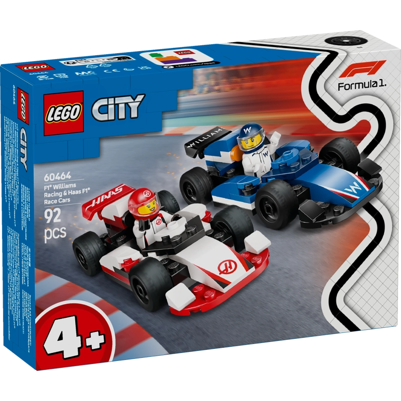 LEGO City F1 Williams Racing & Haas F1 Race Cars – 92 Pieces | Set 60464