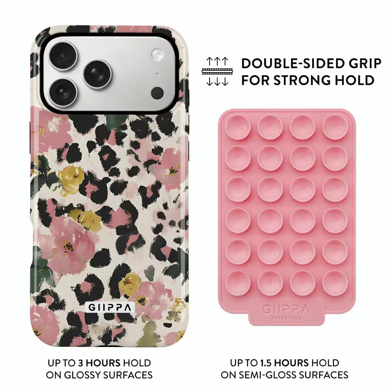 Gllppa WILDCLAN Case for Samsung Galaxy S25 Ultra, Leopard Print Floral Glossy 2-in-1 Film Case with Pink Suction Cup Set
