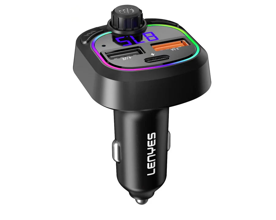 Lenyes CA901 شاحن سيارة سريع مزدوج USB + Type-C – أسود