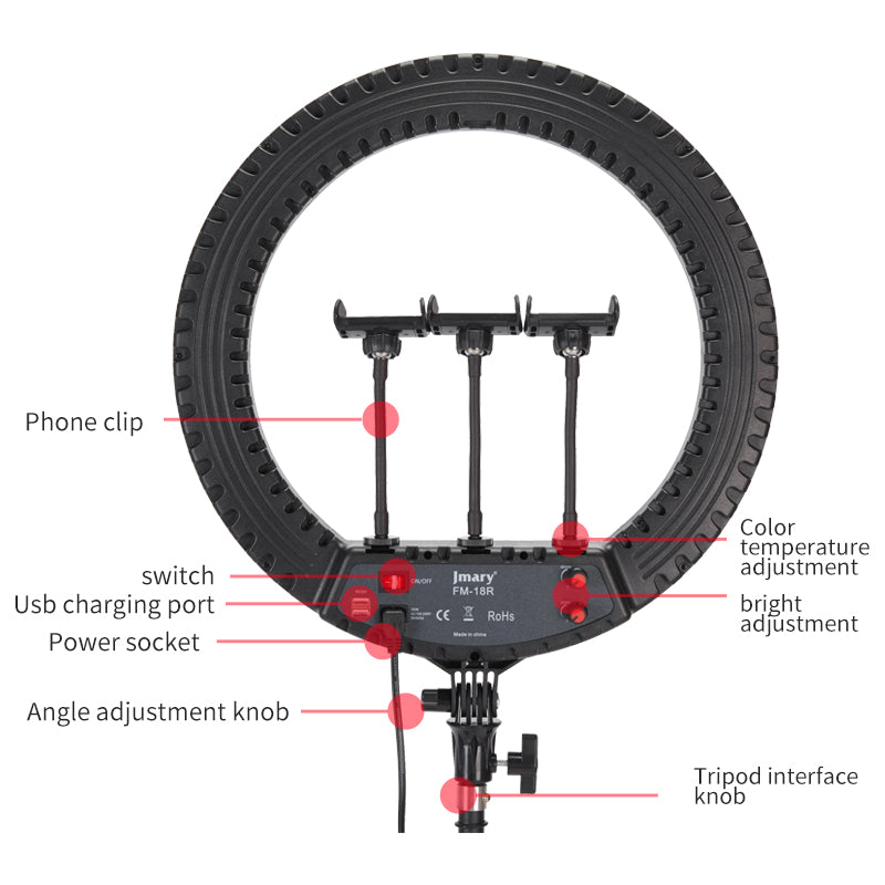 حلقة إضاءة سيلفي مقاس 18 بوصة من جماري - أسود