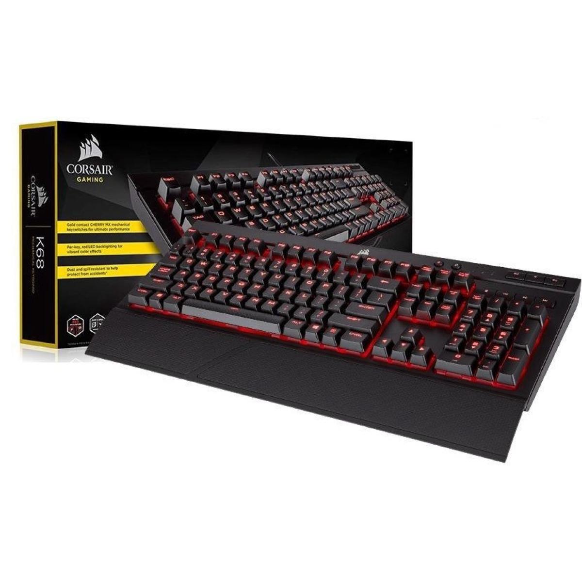لوحة مفاتيح الألعاب الميكانيكية Corsair K68 ذات الإضاءة الحمراء CHERRY® MX Red Switch مع مسند للمعصم