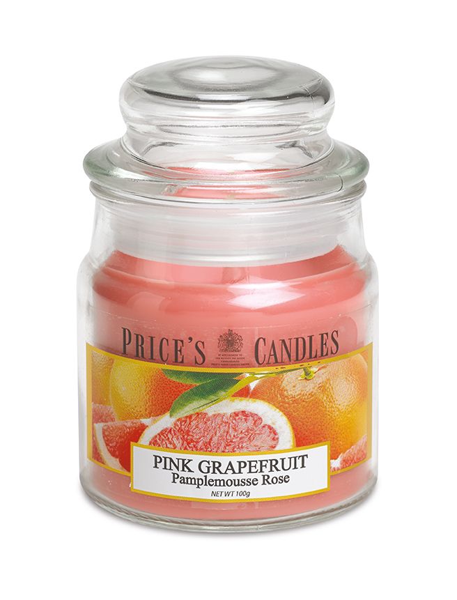 Price's Small Scented Candle Jar with Lid - Pink Grafruit