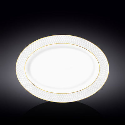 Wilmax Diamond 35×25cm Oval Serving Plate – White & Gold