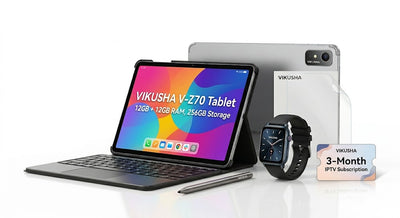 VIKUSHA V-Z70 Tablet with 12GB + 12GB RAM, 256GB Storage Bundle: VIKUSHA V-70 Watch, Screen Protector, Active Stylus Pen, Holster Keyboard & Cover, 3-Month IPTV Subscription