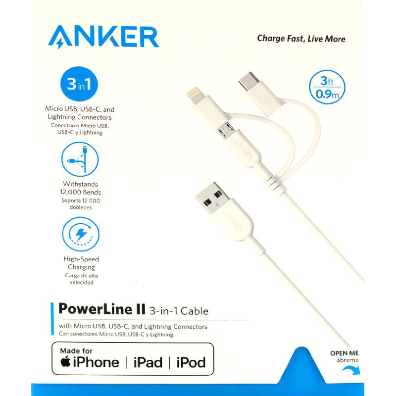 Anker PowerLine II 3-in-1 Cable Sync & Charge Cable