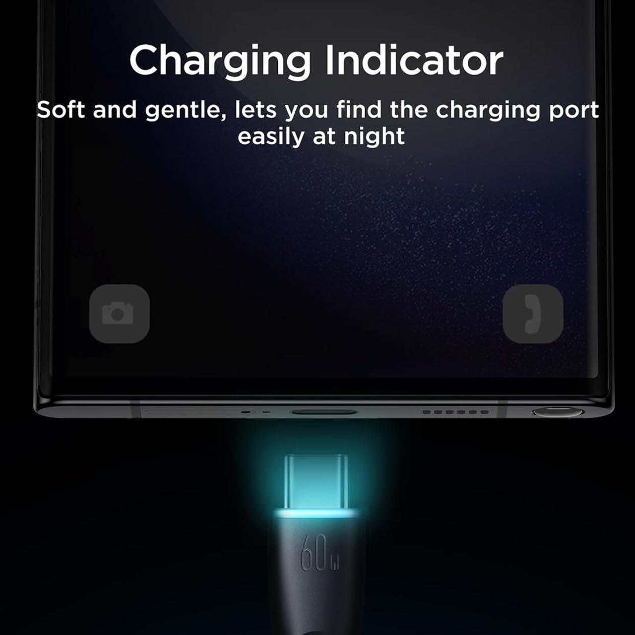 كابل شحن سريع جوي روم 60 وات من تايب سي إلى تايب سي 1 متر - أسود