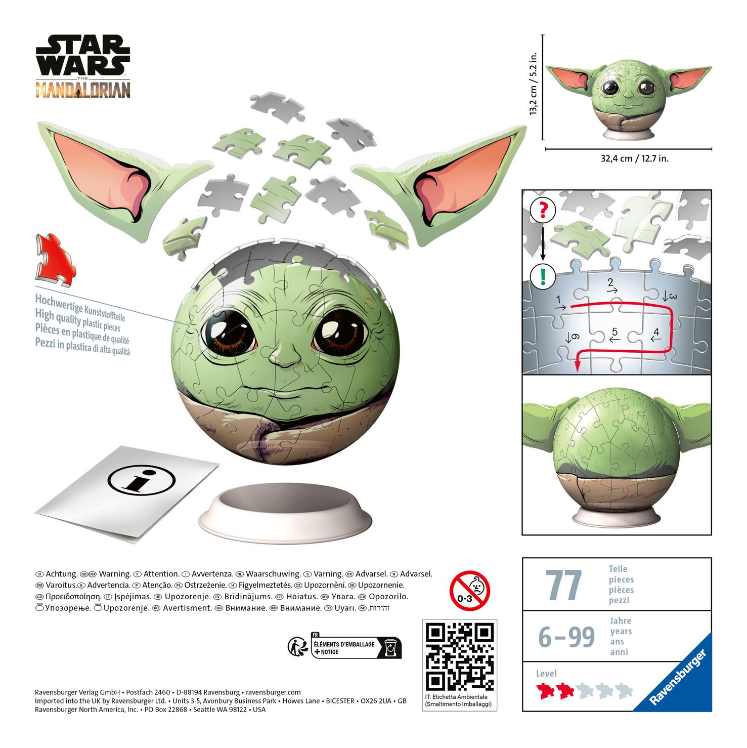 Ravensburger Star Wars Grogu with Ears 72 Piece 3D Puzzle Ball