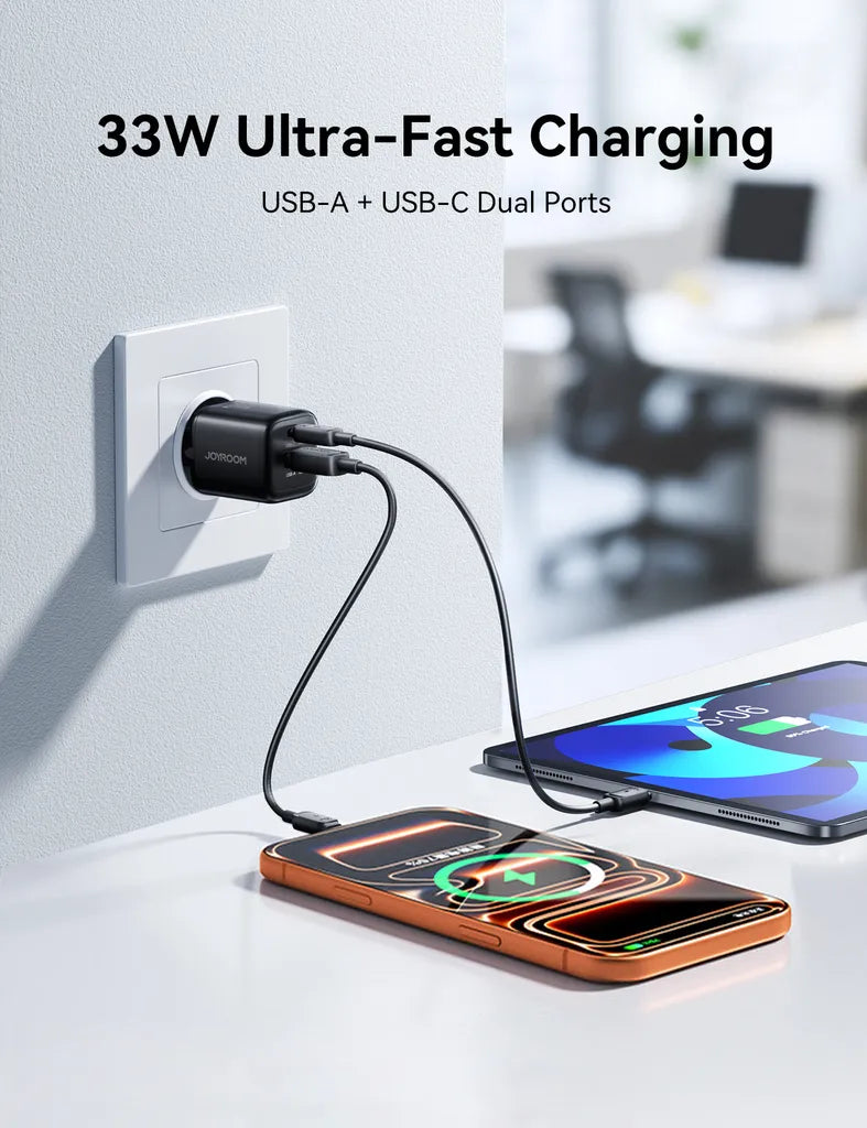 Joyroom JR-TG7 33W Dual Port Fast Charger with USB-C Cable - Black