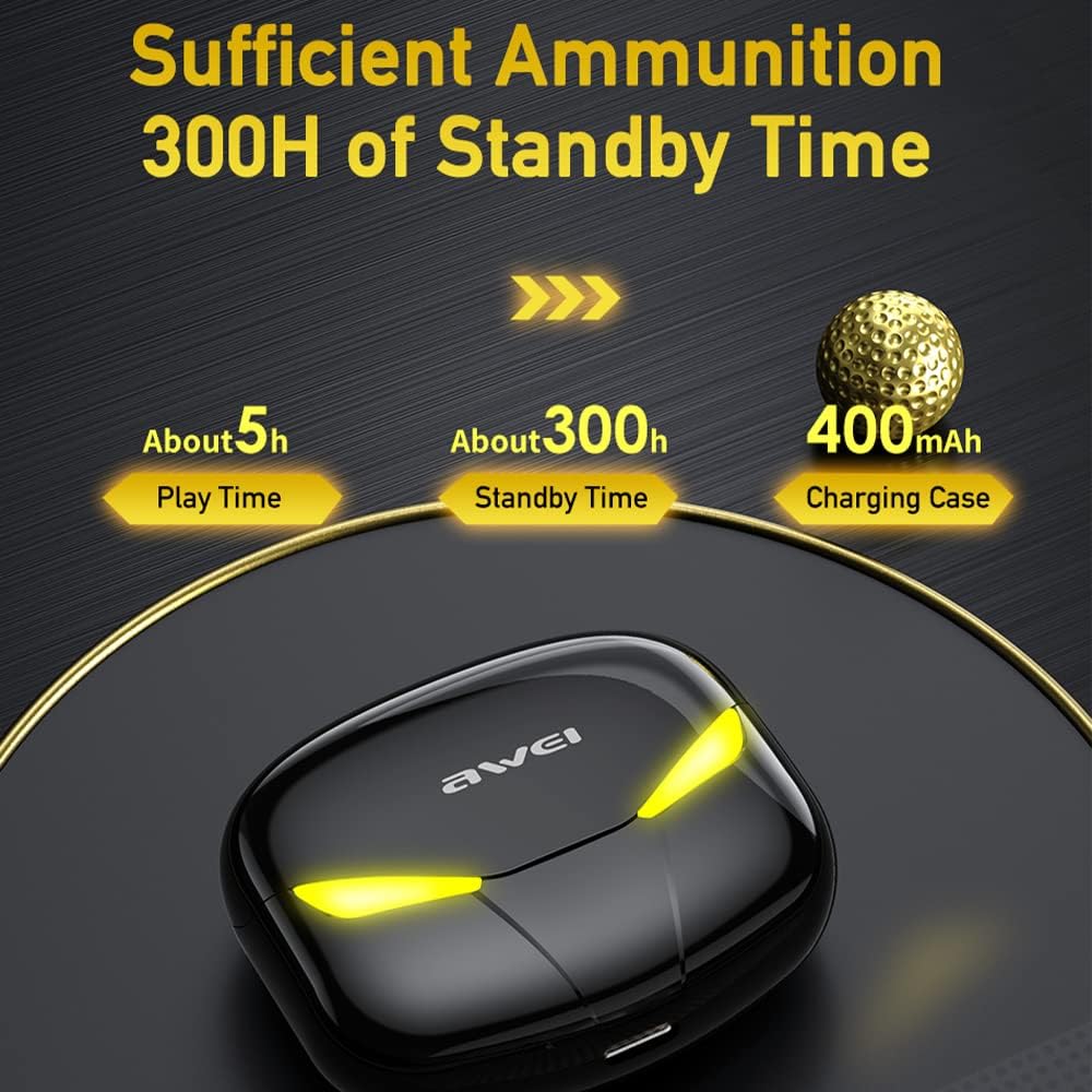 سماعات أذن AWEI للألعاب مع ميكروفون / سماعات رأس لاسلكية عالية الحساسية بتقنية البلوتوث مع الألعاب/الموسيقى - أسود