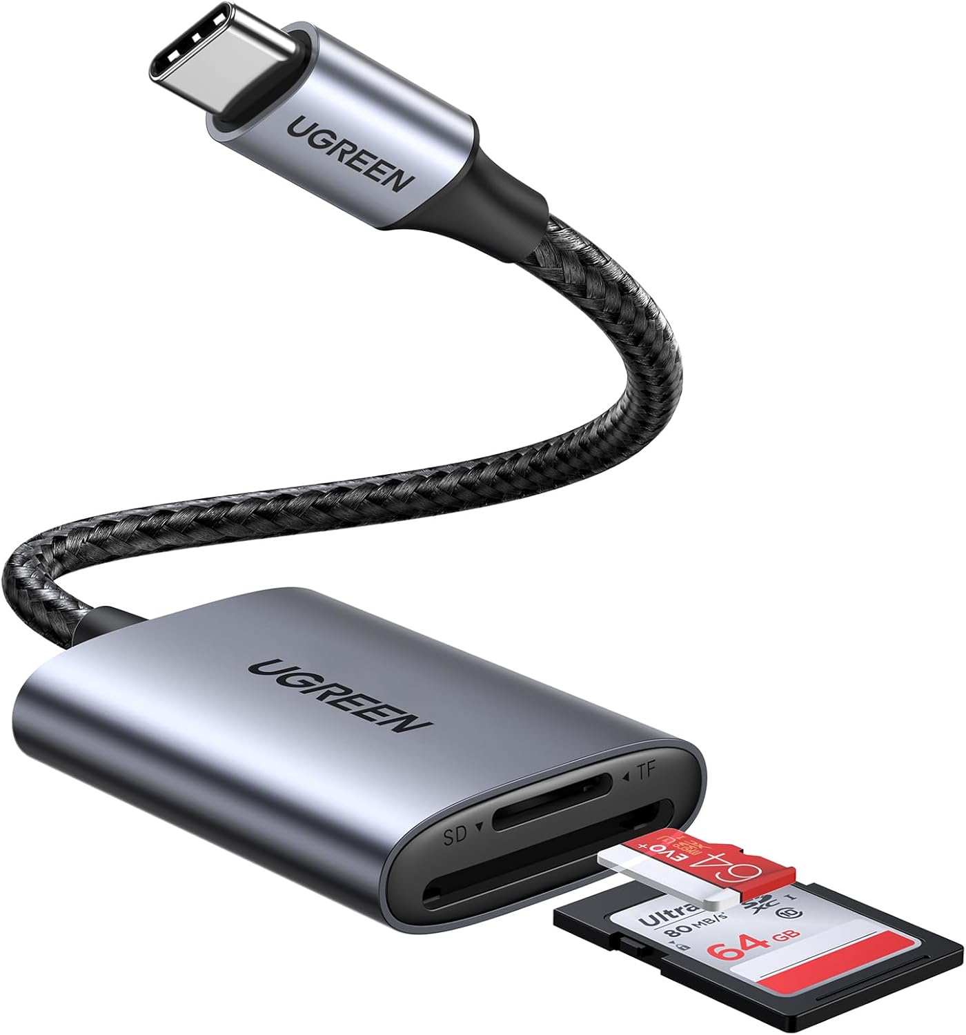 UGREEN USB-C SD Card Reader – Dual Slot, 5Gbps Speed.